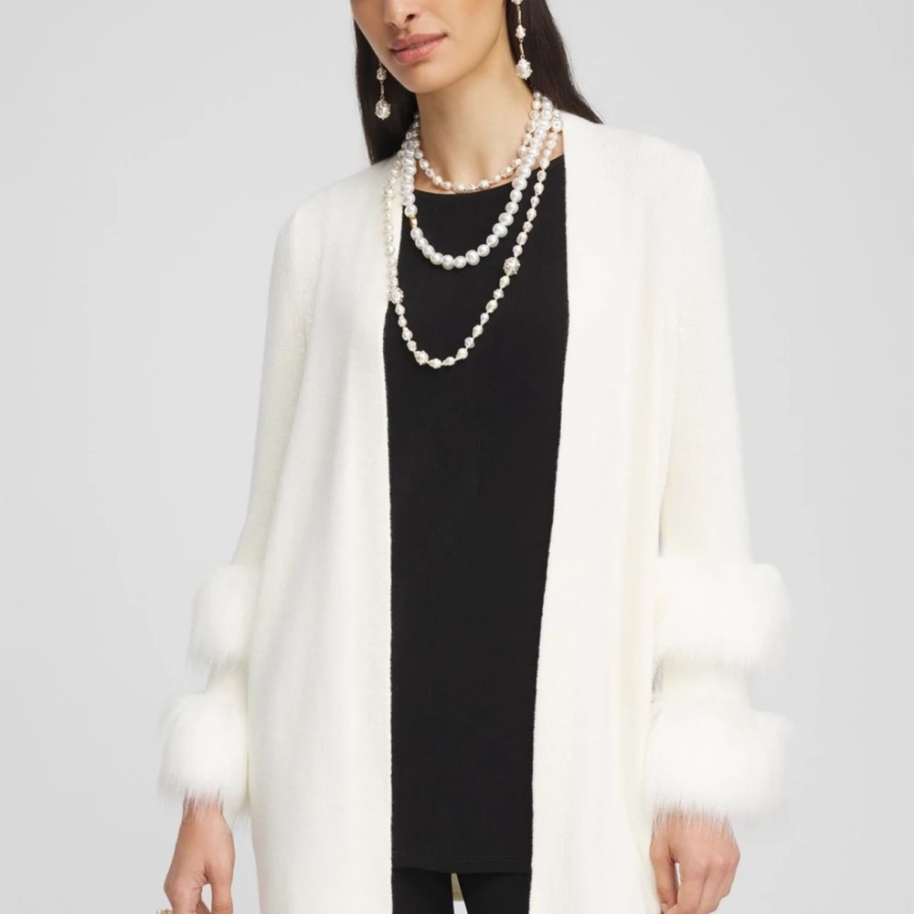 Chico's White Plush Cardigan Sweater Elegant Draping